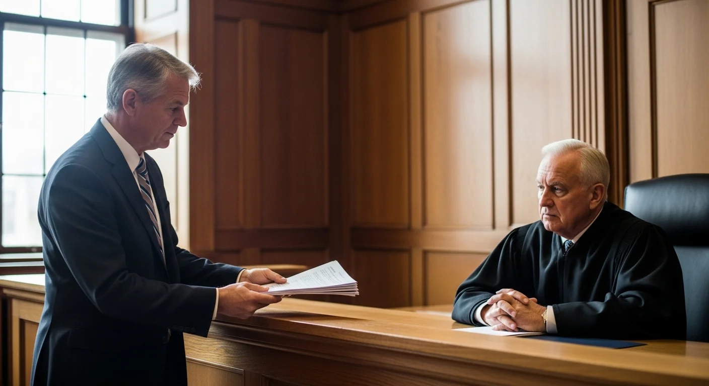 Attorney presenting affidavits supporting irreparable injury claim in Texas courtroom