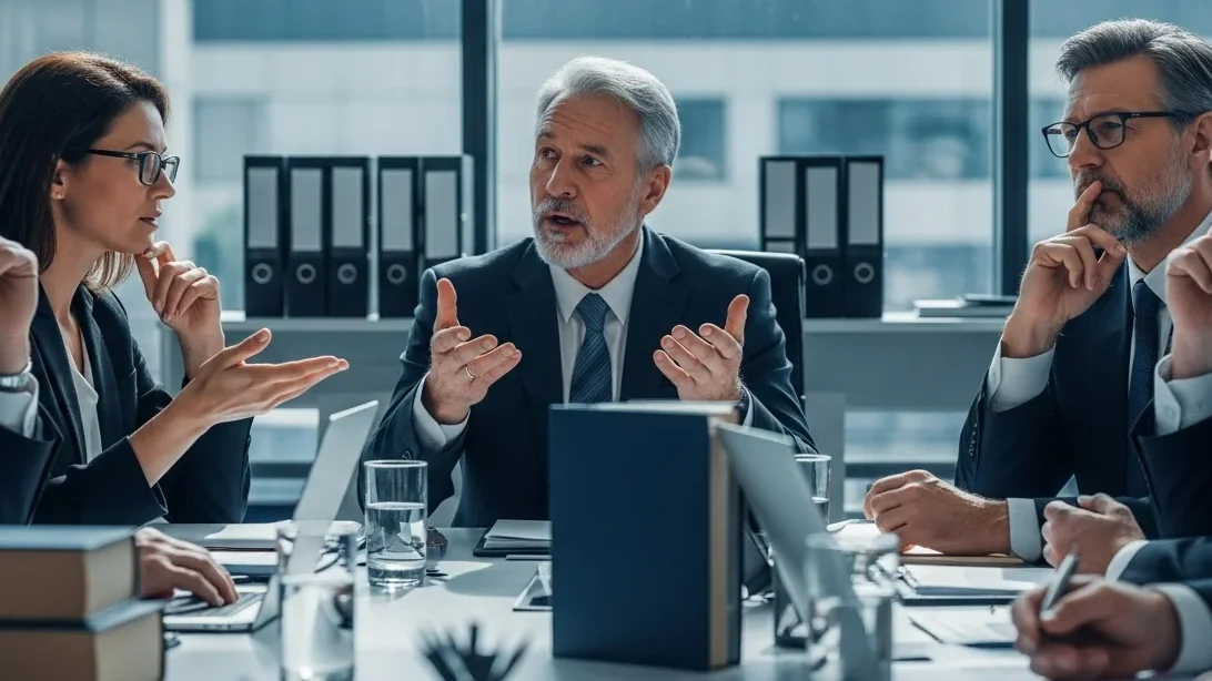 Group of specialized Texas business court judges collaborating on complex fraud and irreparable injury cases