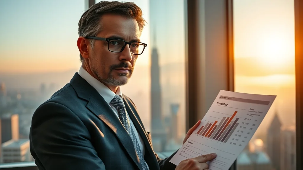 Business protection in litigation: confident business leader reviewing growth charts at sunrise